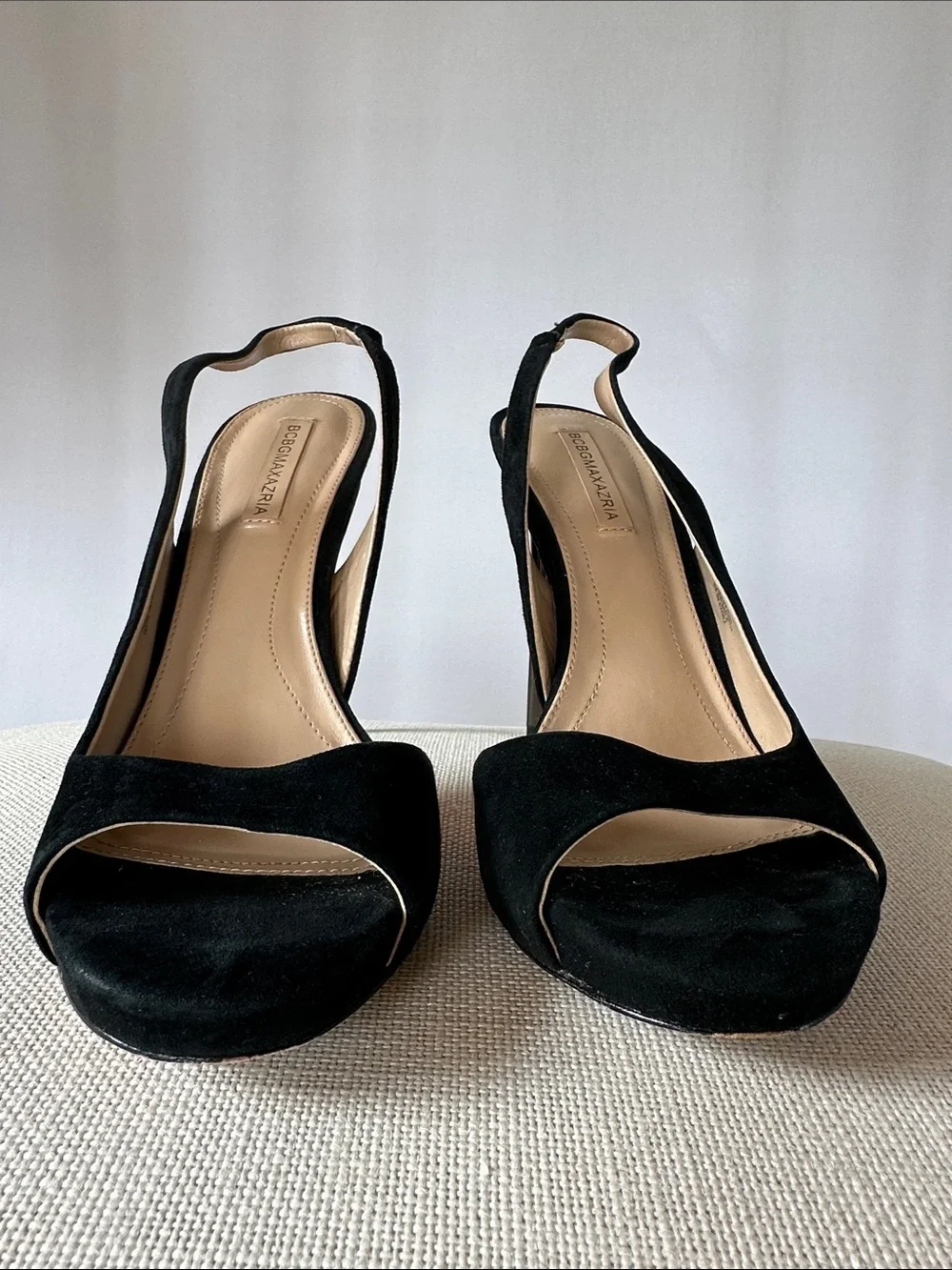 BCBGMAXAZRIA Ma-Prue Black Suede Leather Slingback Platform Heels - Size 9.5